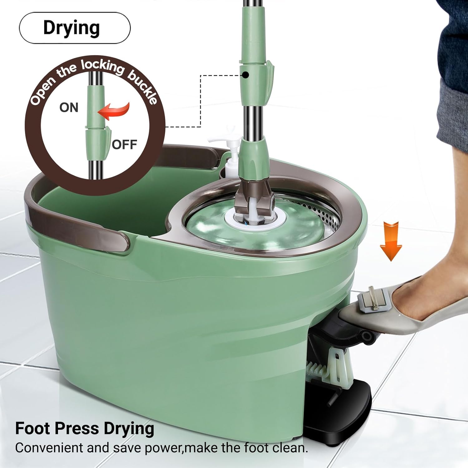 MASTERTOP Spin Mop and Bucket Set for Home - Wet Dry Mopping System