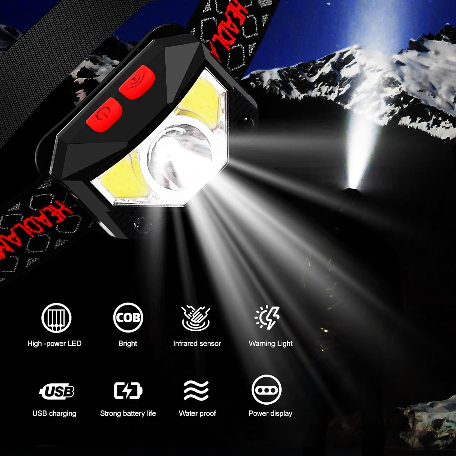 Rechargeable LED Headlamp 2-Pack Outdoor Headlights
