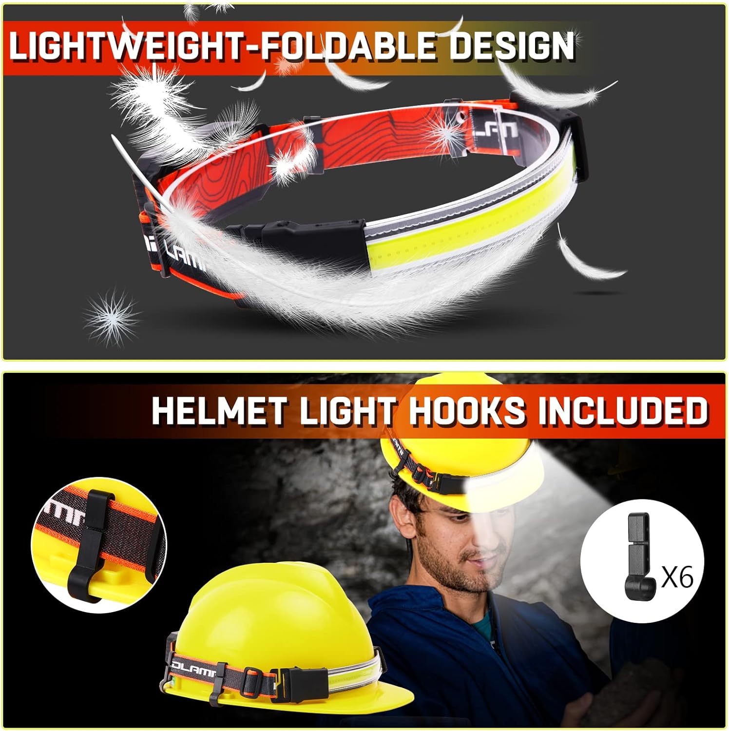 bright 1500 lumens headlamp with taillight waterproof camping accessory