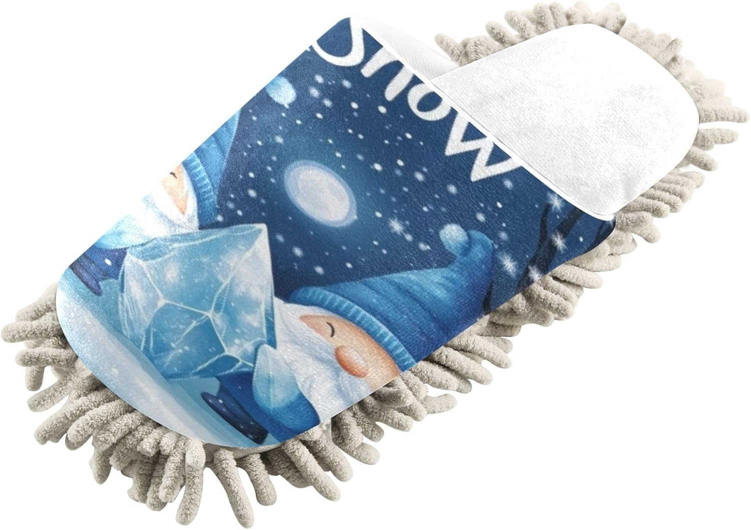 White Christmas Blue Gnomes Mop Slippers for Home Cozy Water-Friendly