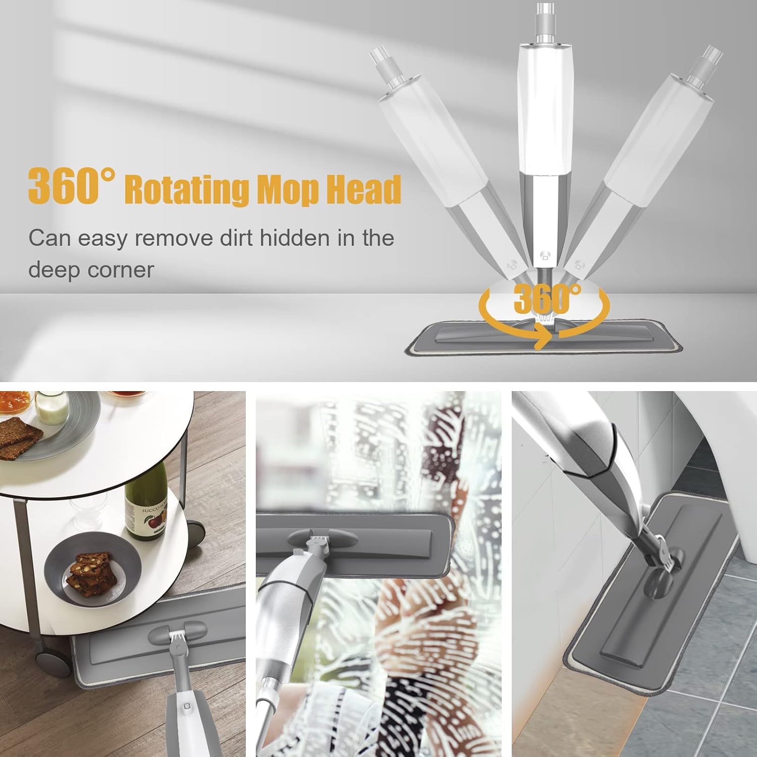 Microfiber Wet Mop with 3 Washable Pads and Refillable Bottle