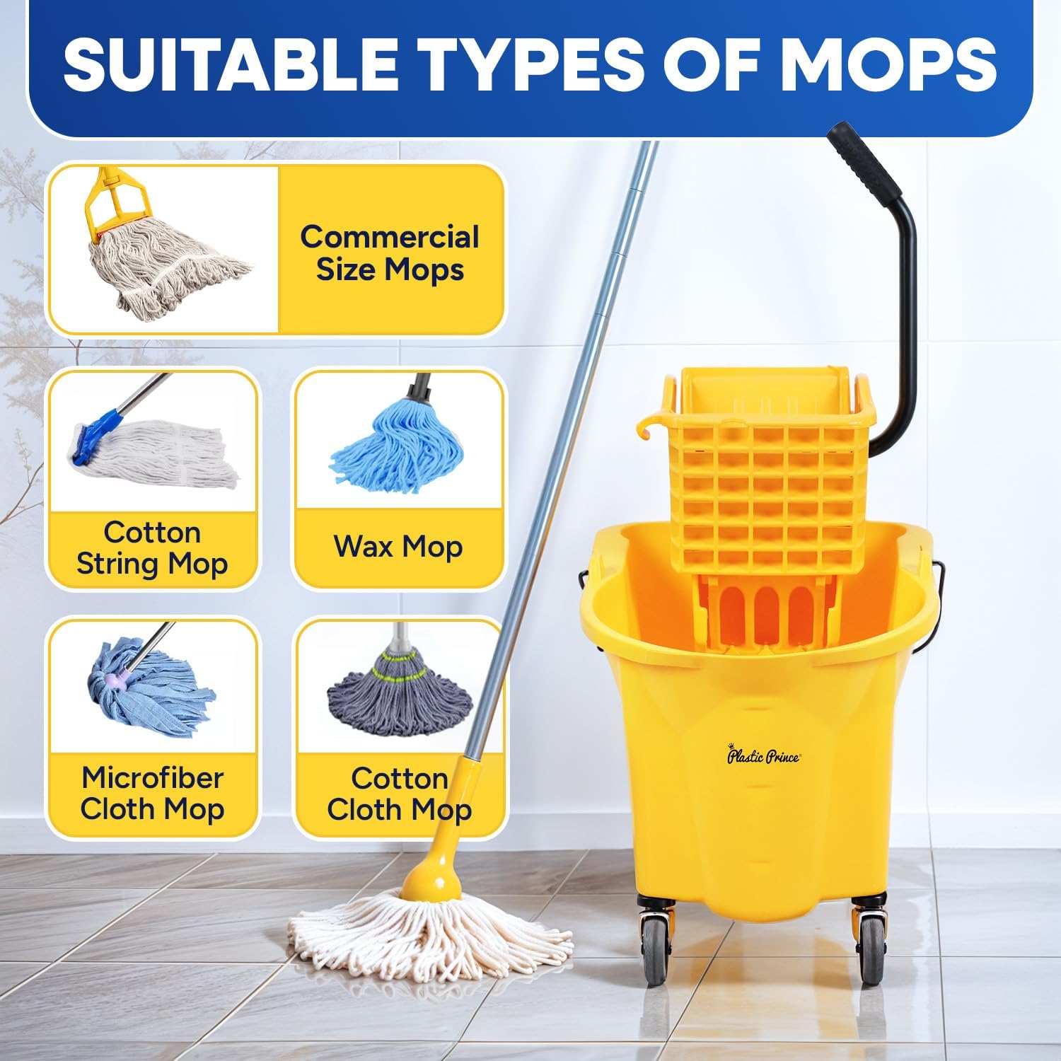 Plastic Prince - 35 Quart Mop Bucket with Wringer on Wheels