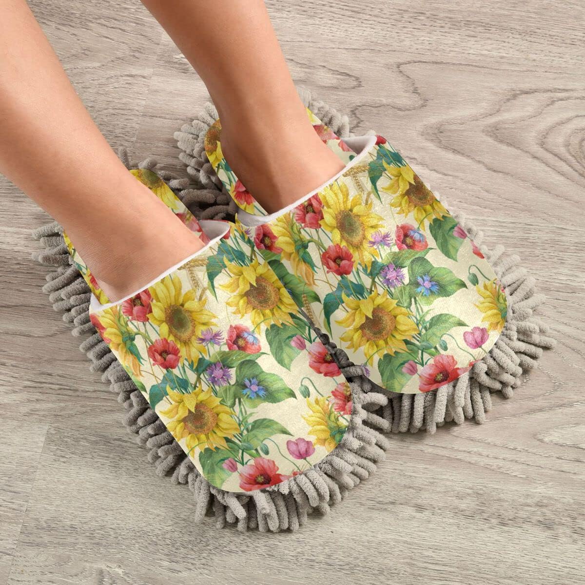 DOMIKING Sunflower Cornflower Floor Slippers for Mopping