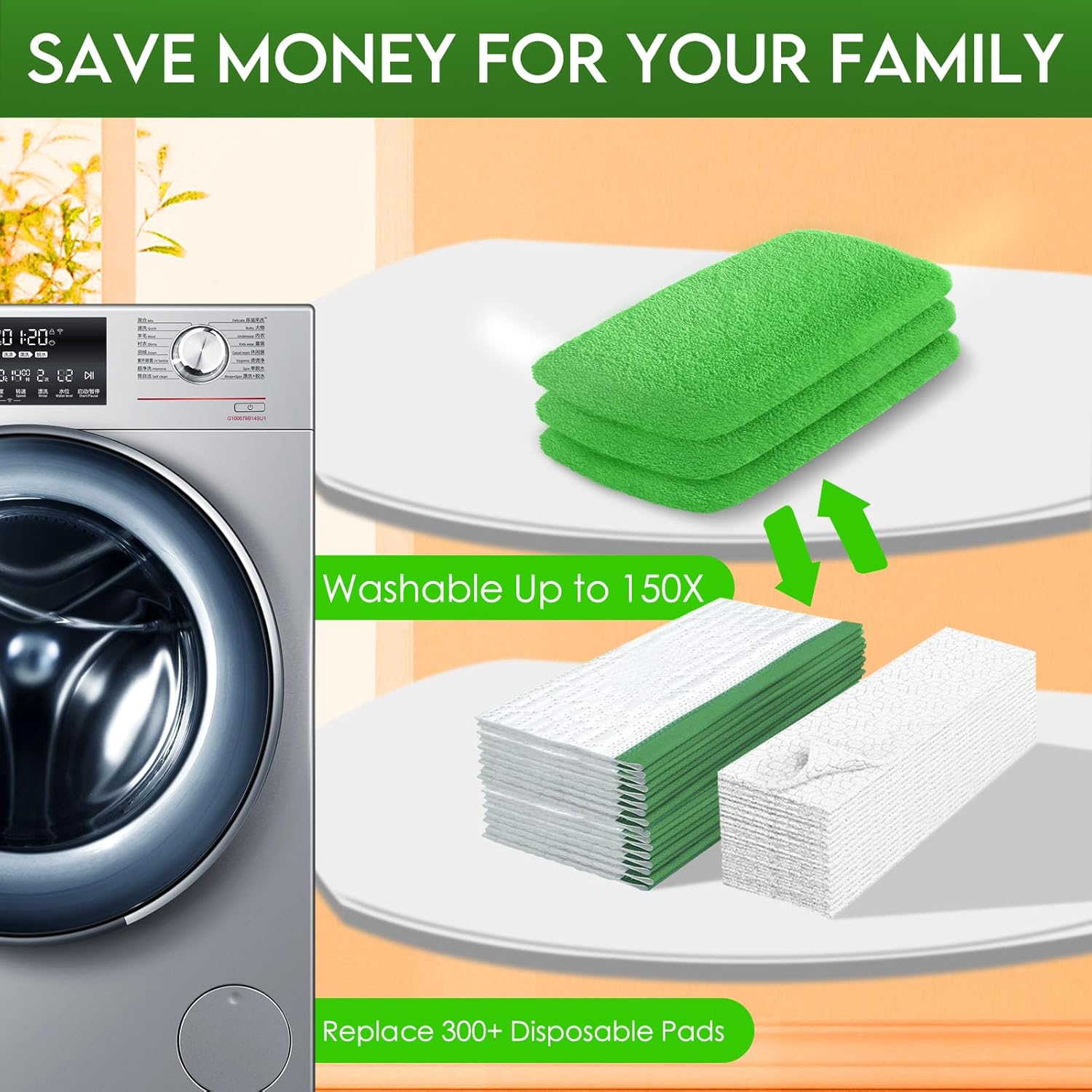 Yicotira Reusable Microfiber Mop Pads 4 Pack for Swiffer Sweeper