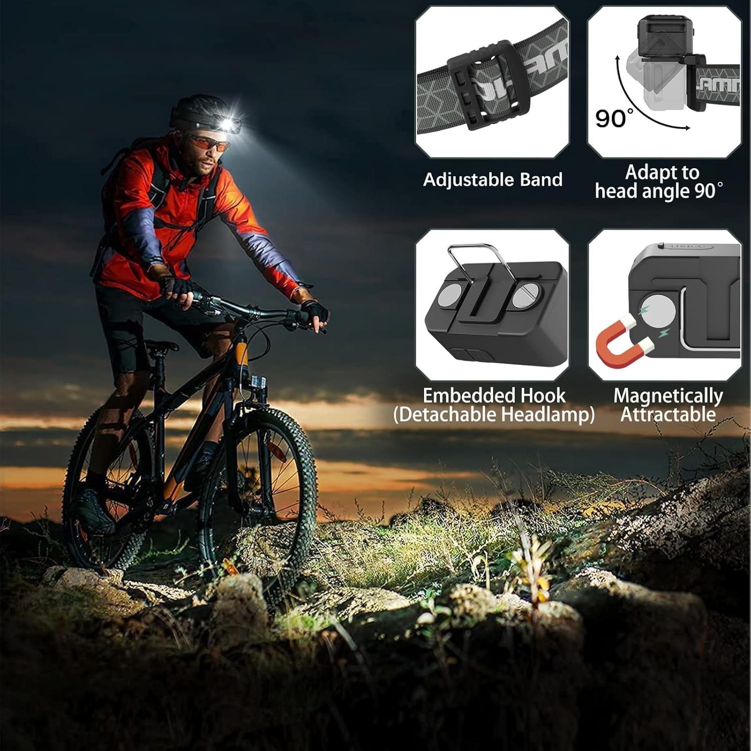 2-Piece Rechargeable LED Headlamp Set 2500-lumen Waterproof 90Adjustable Magnetic Adsorb
