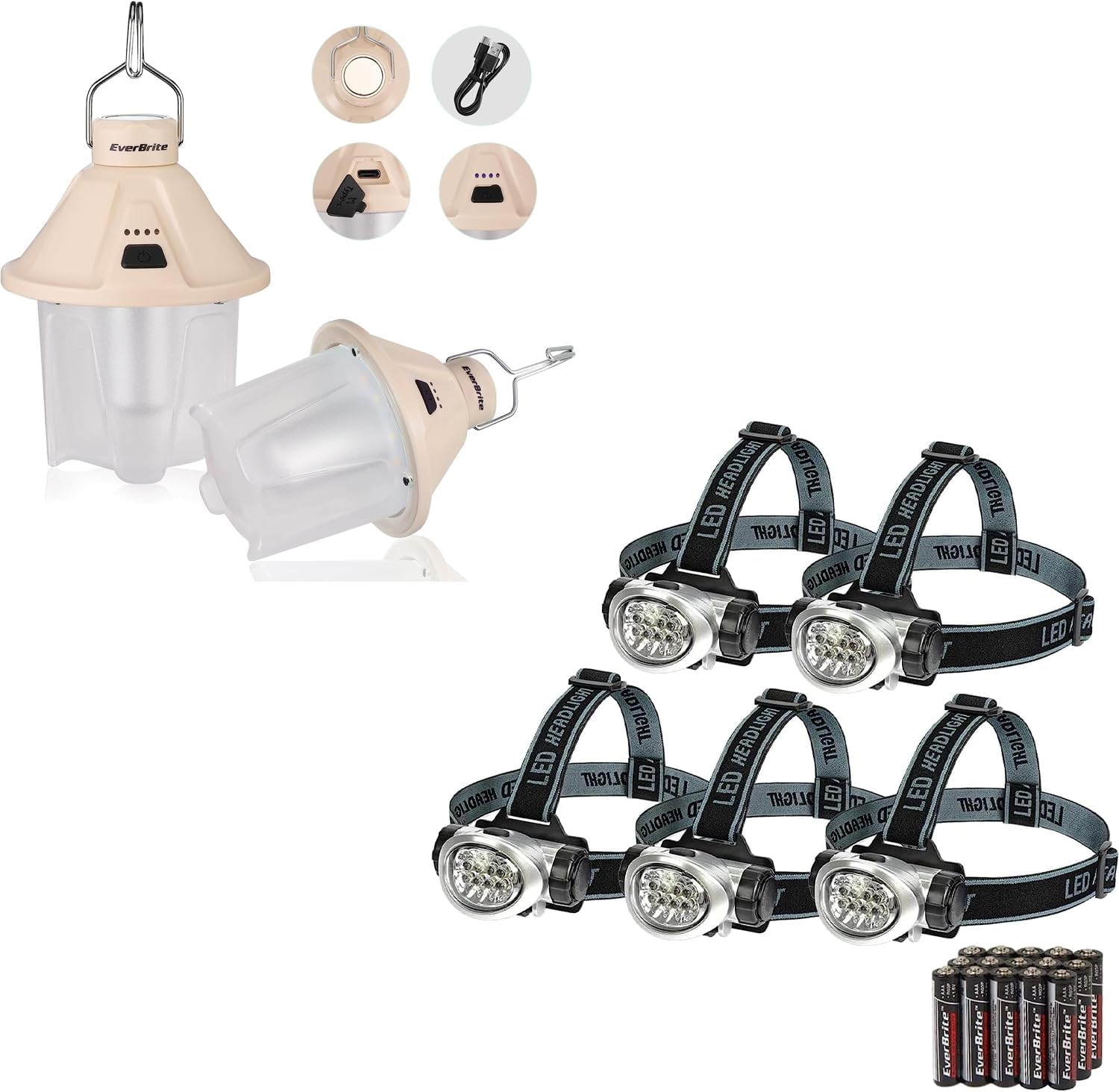 EverBrite 5-Pack LED Headlamp Compact Spotlight Camping Lantern for Hiking Camping