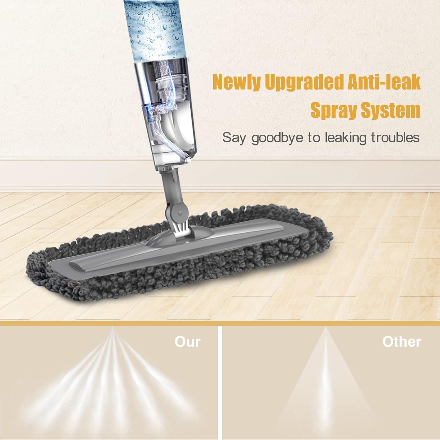 Microfiber Wet Mop with 3 Washable Pads and Refillable Bottle