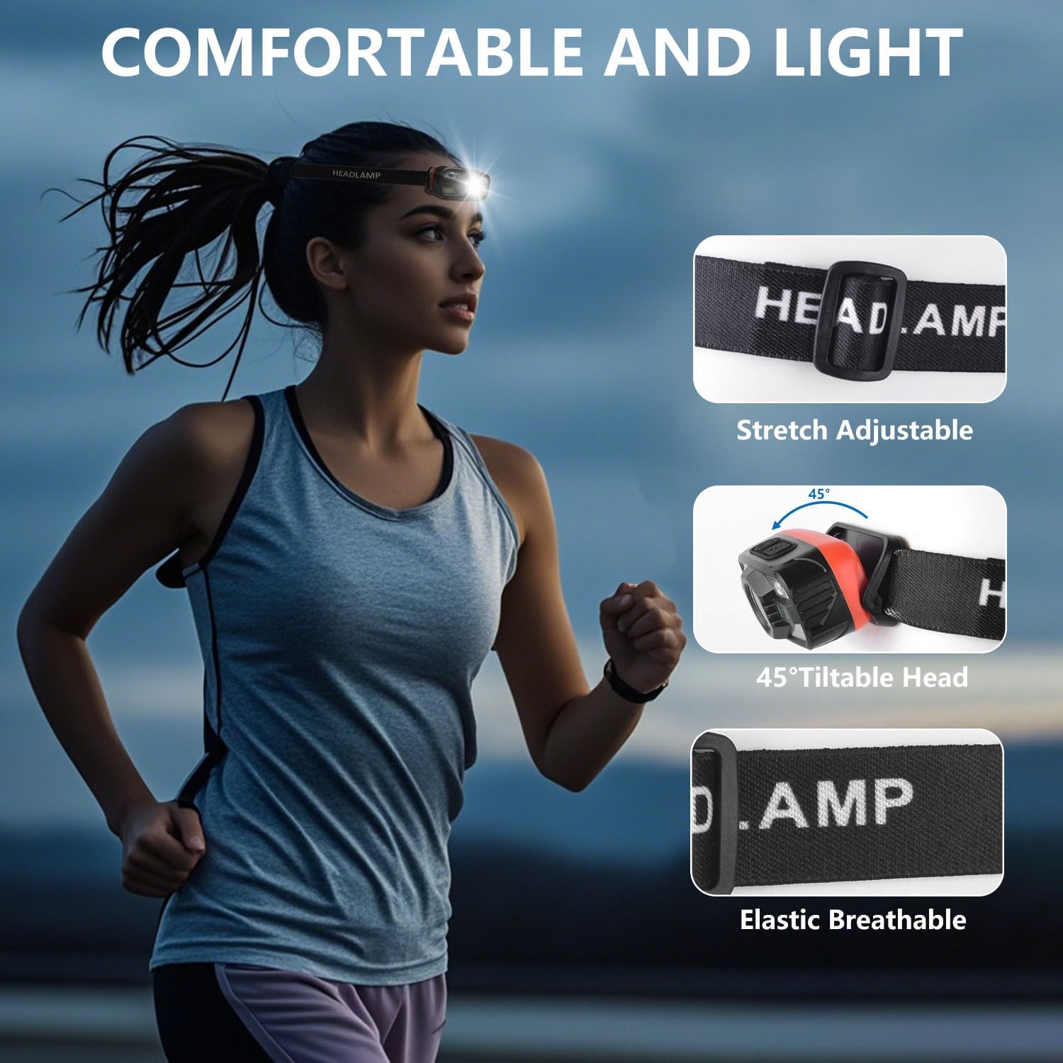 ASORT 2-Pack Headlamp 2000 Lumen Motion sensor Water Resistant