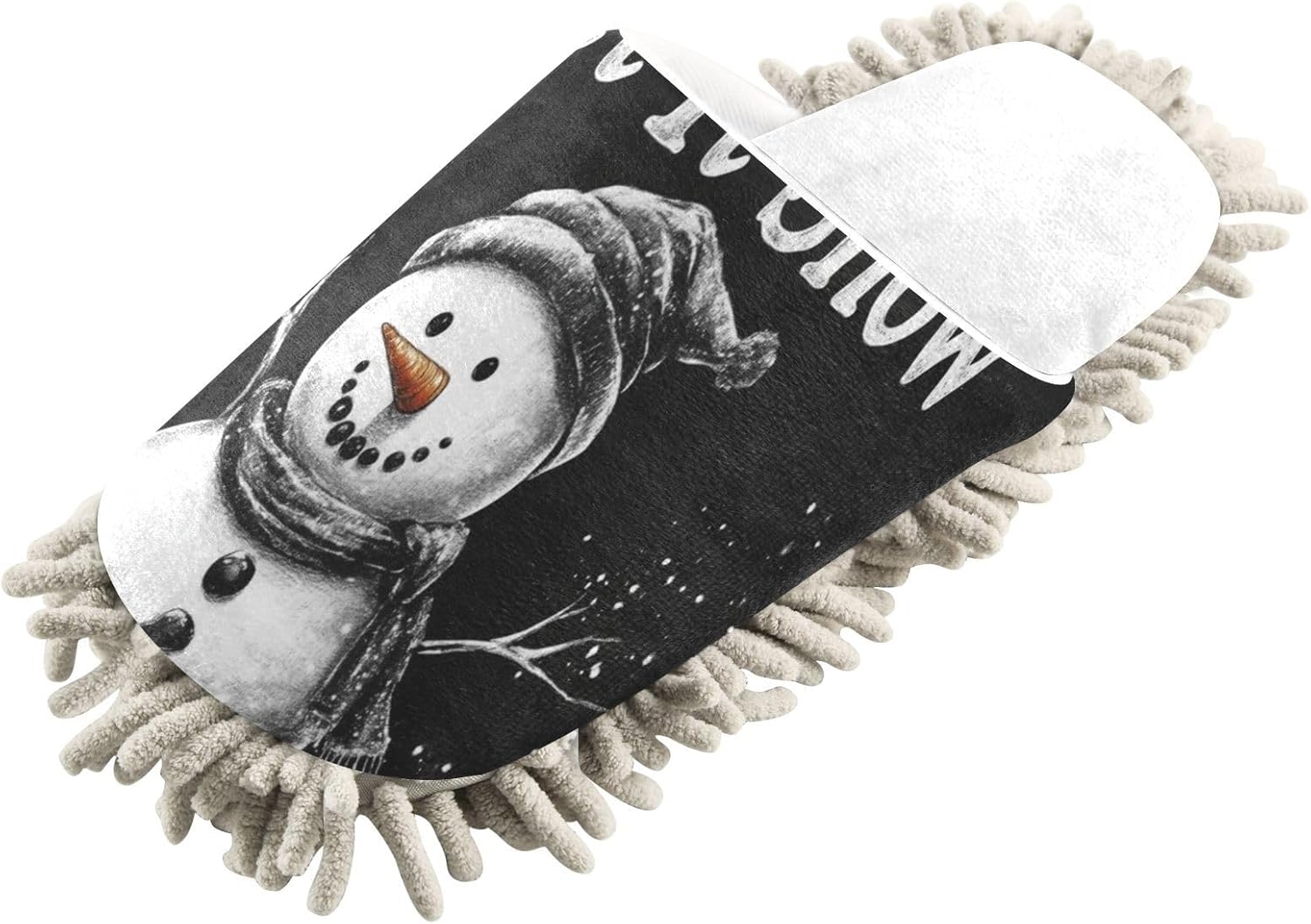 White Black Snowman Christmas Mop Slippers