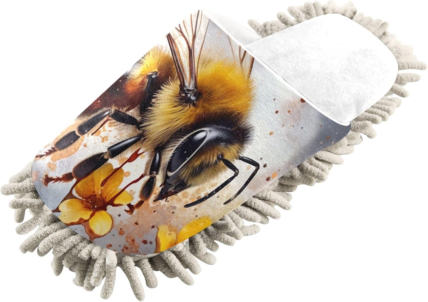 White Bee Yellow Flowers Mop Slippers for Women