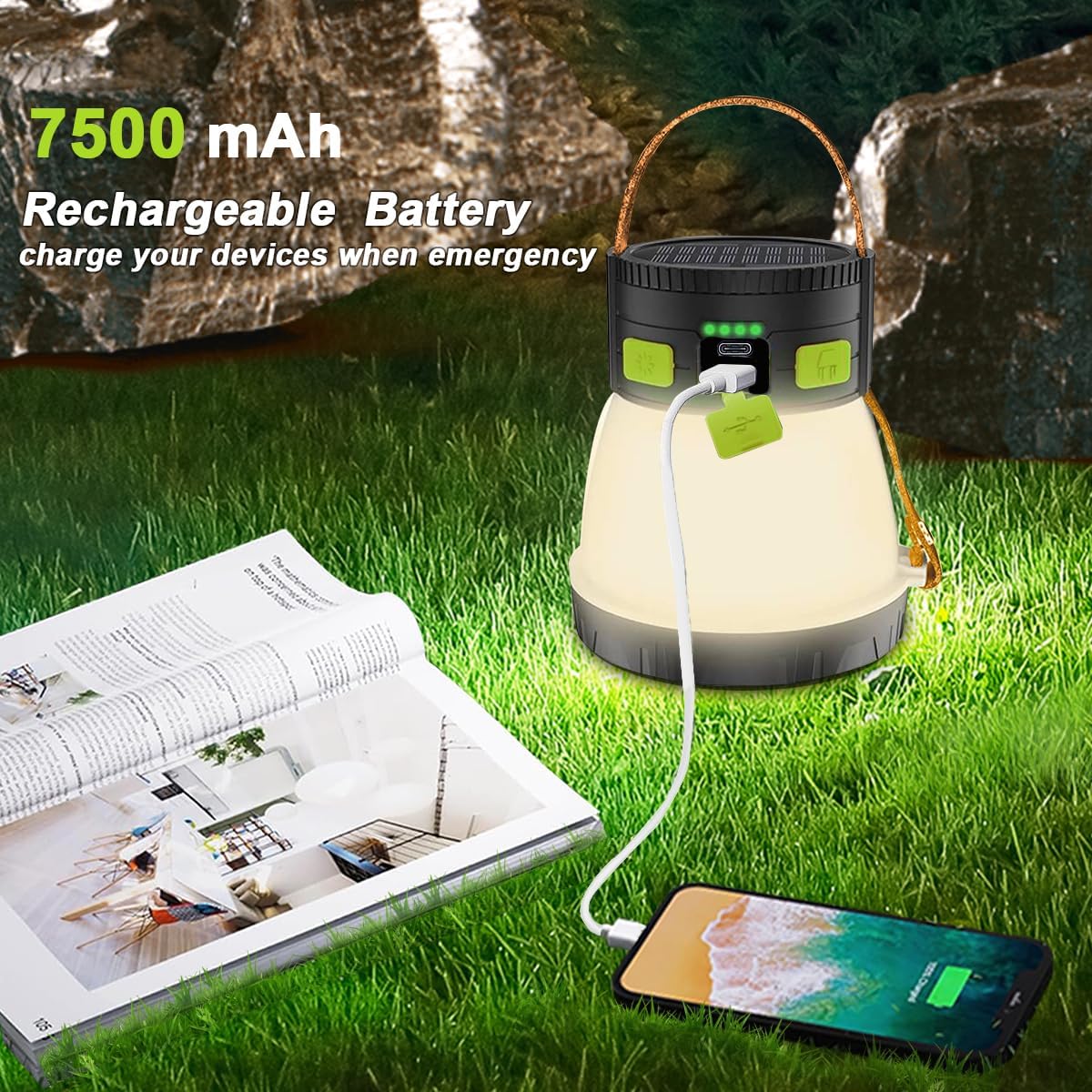 8 Lighting Modes Rechargeable Waterproof Camping Lantern with 7500mAh Battery