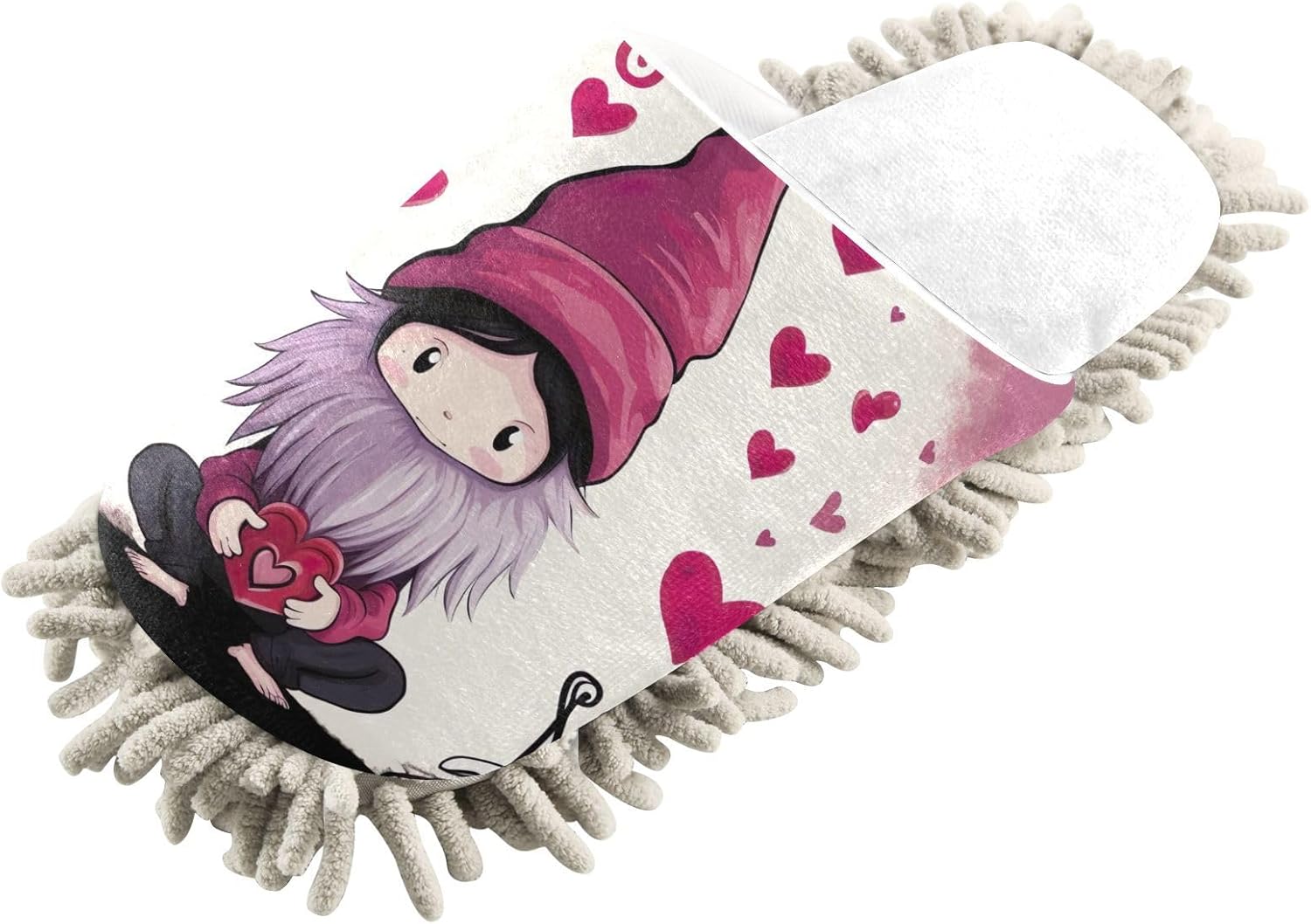 White Gnome Valentine Hearts Mop Slippers Soft Absorbent for Clean Home