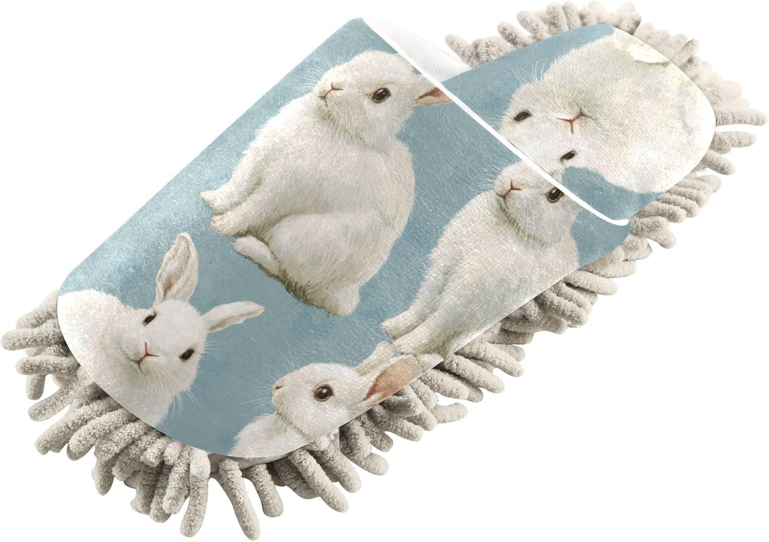 White Rabbits Microfiber Mop Slippers Washable Cleaning Shoes for Men Women