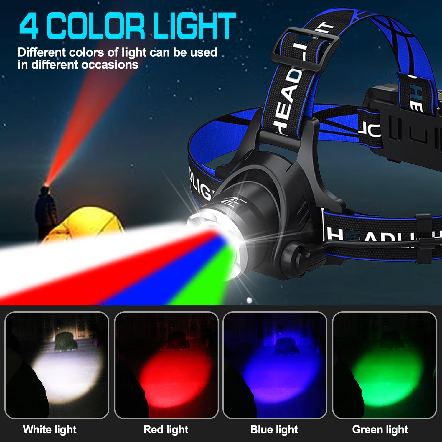 Powerful 4-in-1 LED camping headlamp