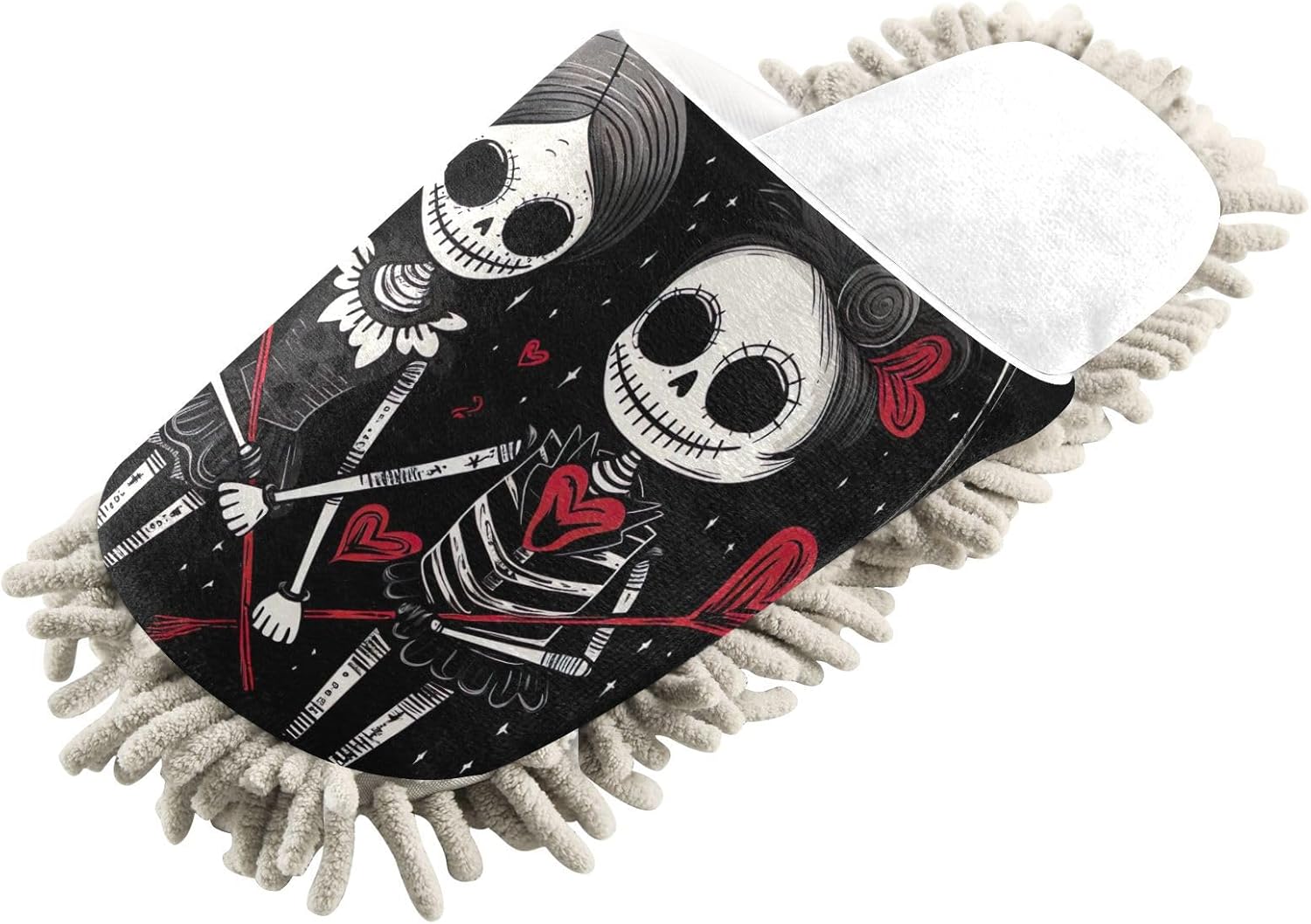RunningBear White Gothic Skeleton Couples Hearts Mop Slippers