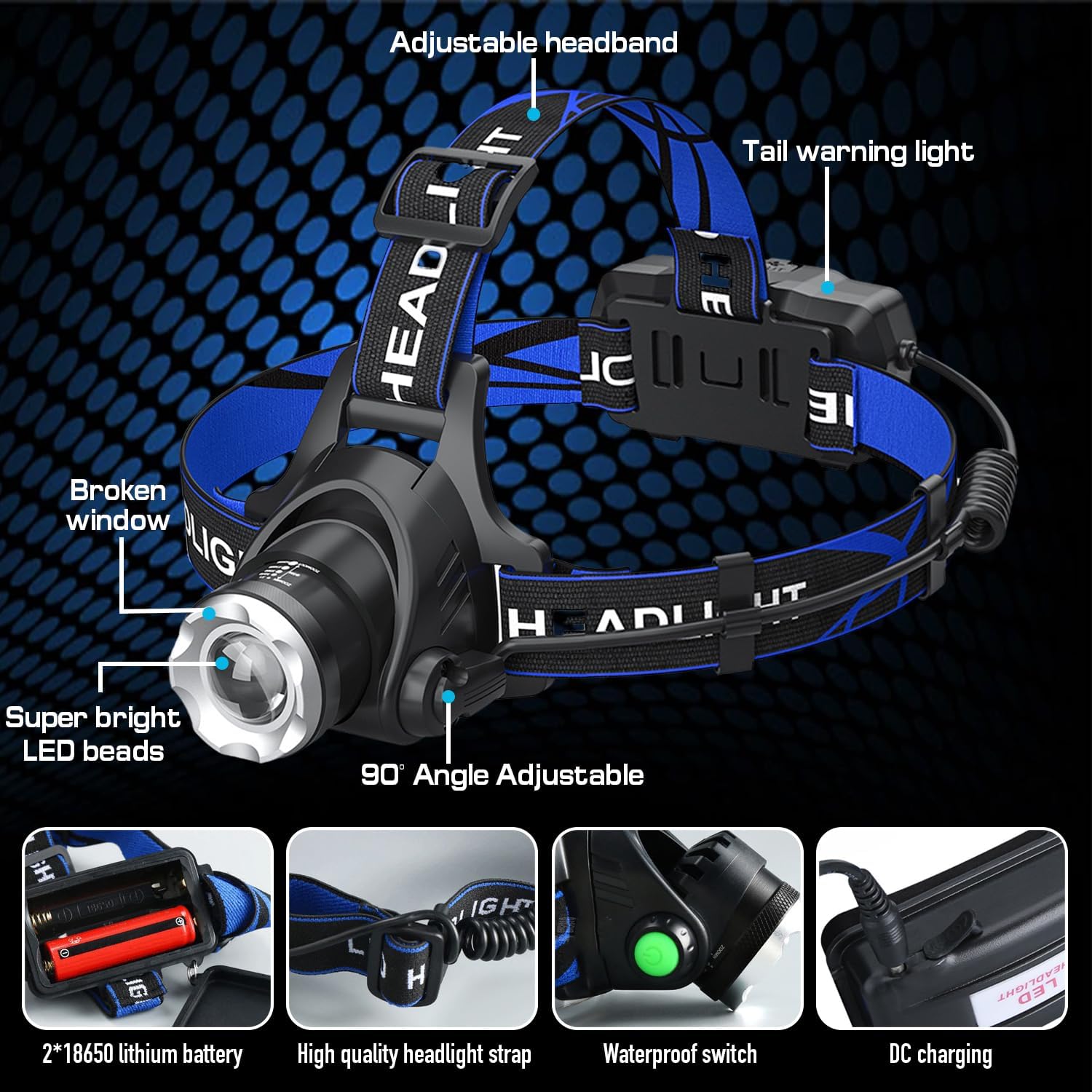 MODOAO Rechargeable LED Headlights for Hiking Cycling and Night Fishing