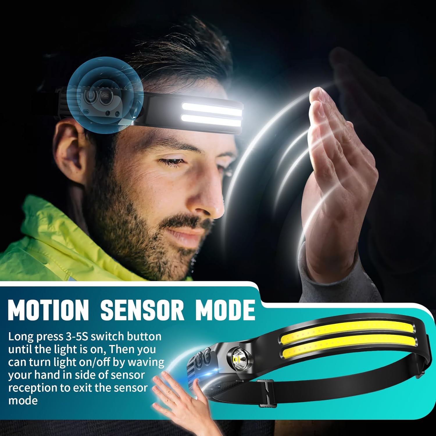 Rechargeable Headlamp 8-Piece Pack with 230 Wide Beam Motion Sensor