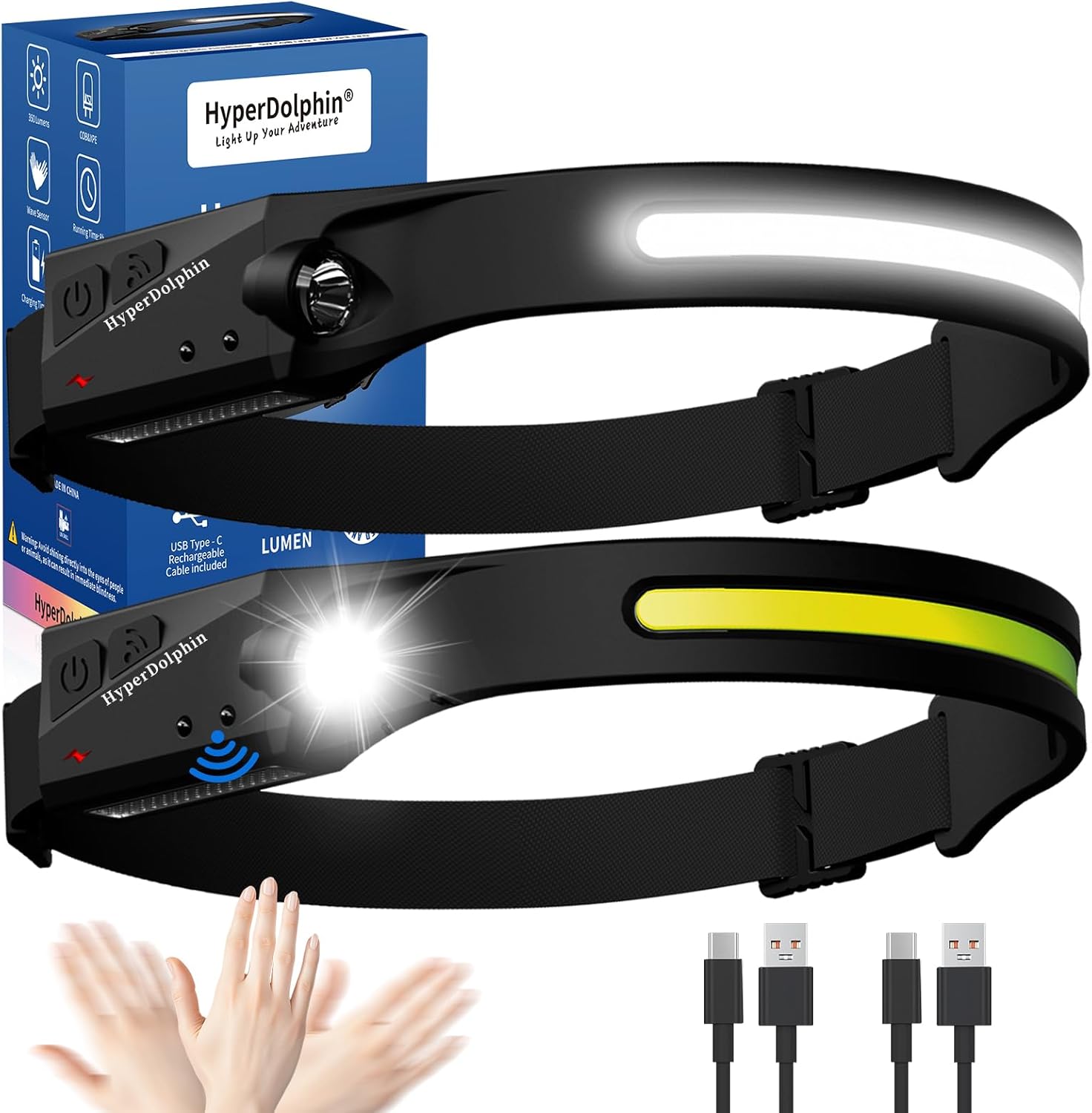 2-Piece Rechargeable Headlamp Set for Hiking Camping