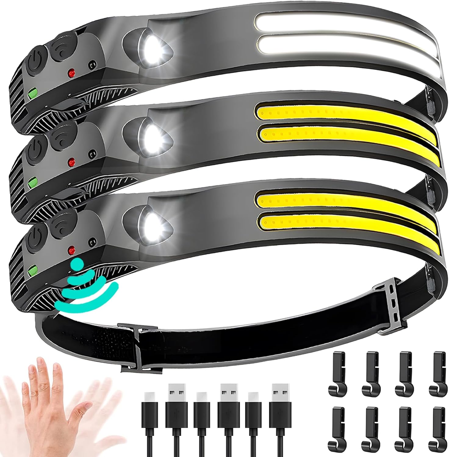 3-Piece Rechargeable LED Headlamp Set