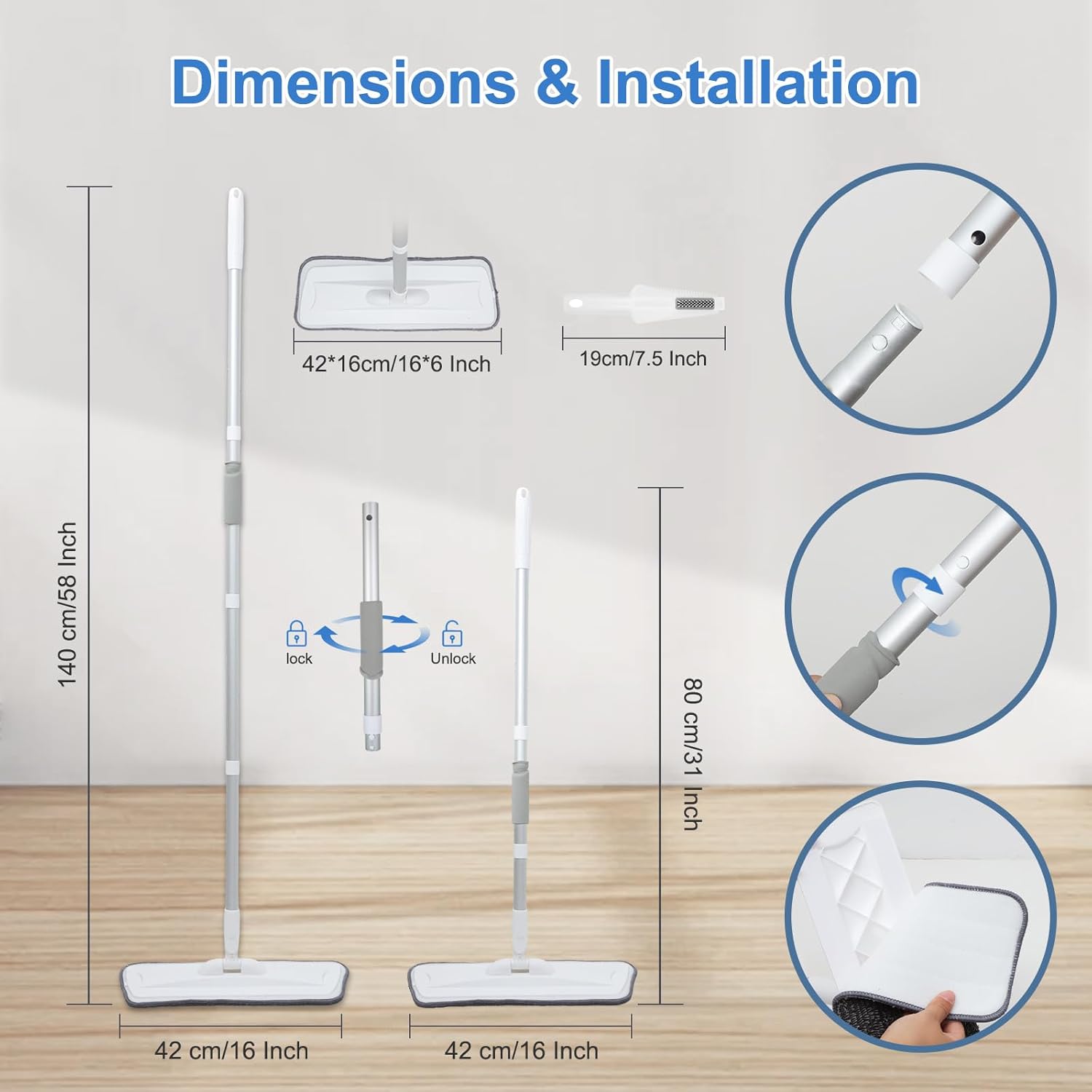 Portable Extendable Microfiber Mop for Wet Dry Use