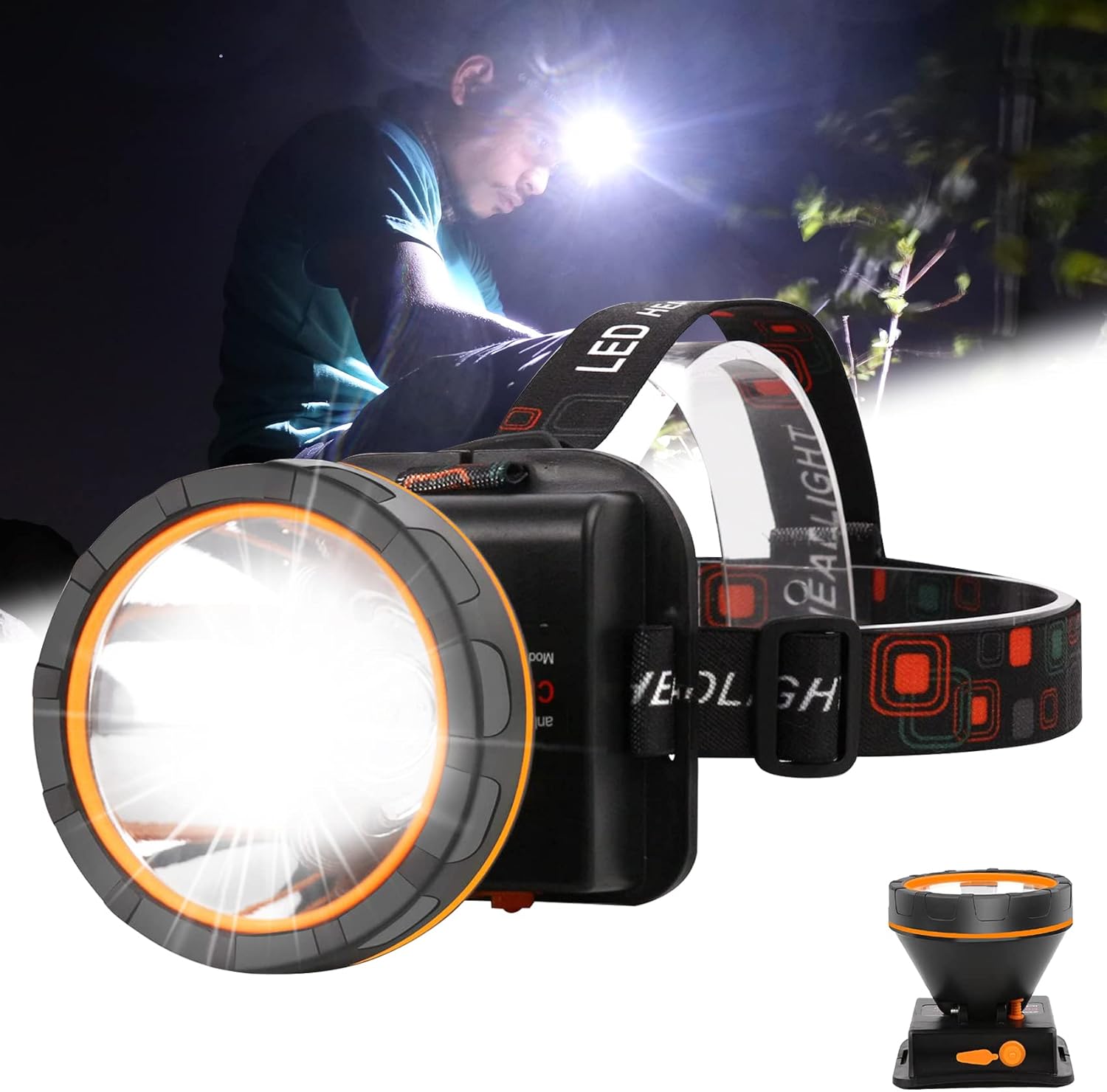 Aikertec Rechargeable Headlamp Waterproof 1000m Light 2 Modes Outdoor Essentials