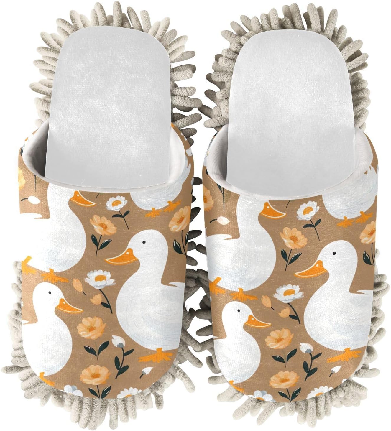 RunningBear White Ducks Mop Slippers for Easy Floor Cleaning