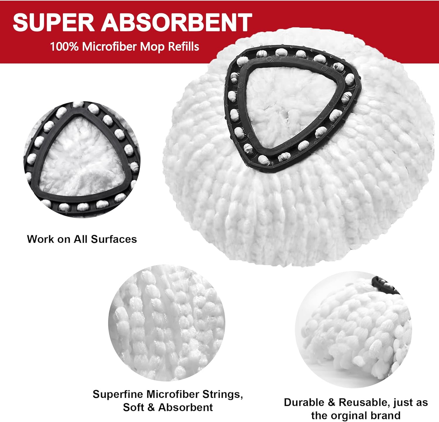 3-Piece Mop Heads Microfiber Easy to Use