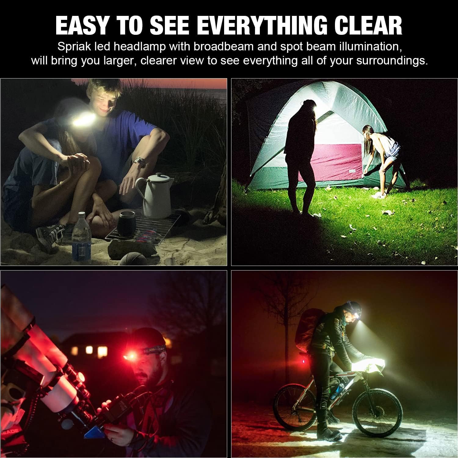 Spriak LED Headlamp 1000 Lumens Widebeam with Red Taillight