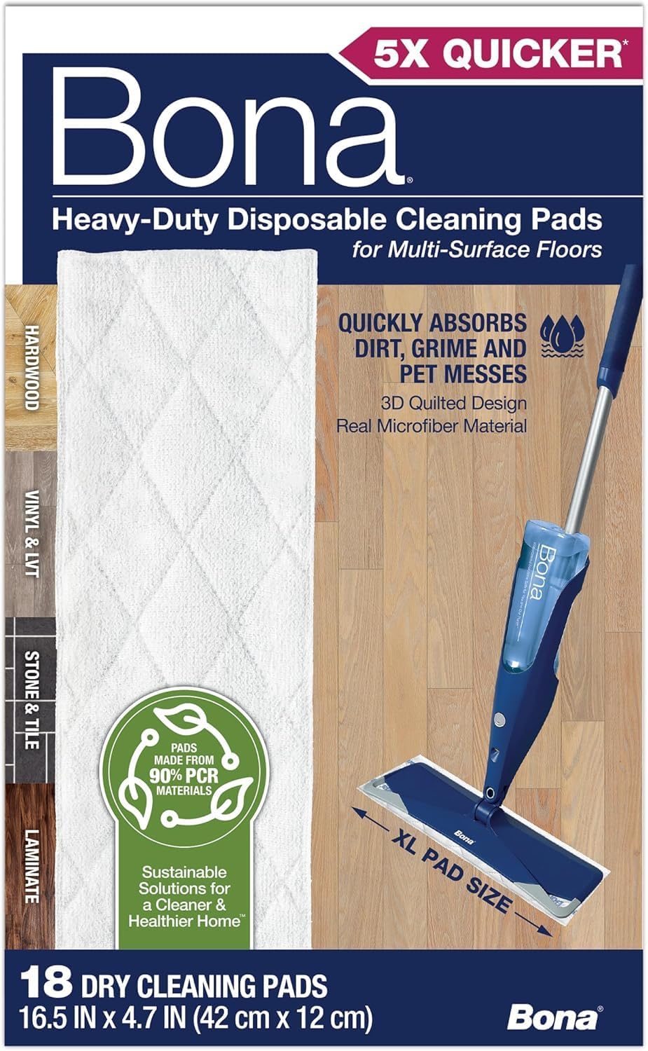 Bona Multi-Surface Floor Pads - 18 Refills - Heavy-Duty Microfiber