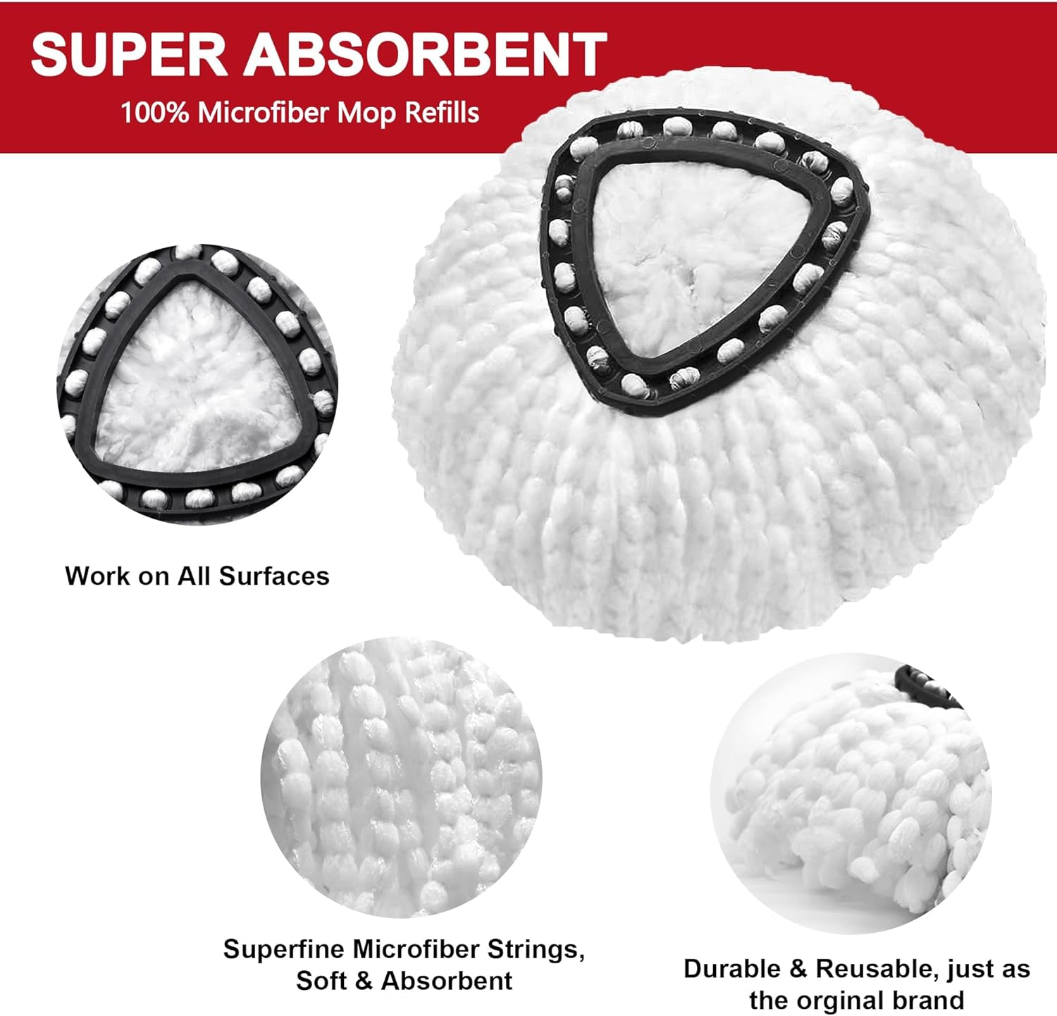 4 Pack Mop Heads for Easy Wrin Spin Mop Ensure Deep Clean