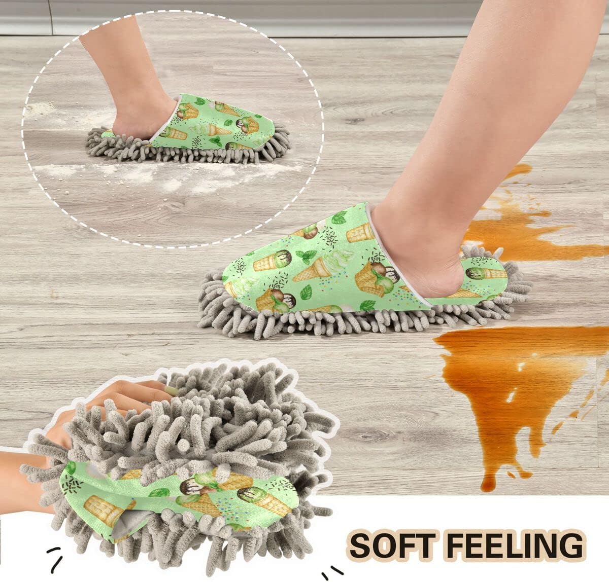 DOMIKING Ice Cream Mop House Slippers for Women