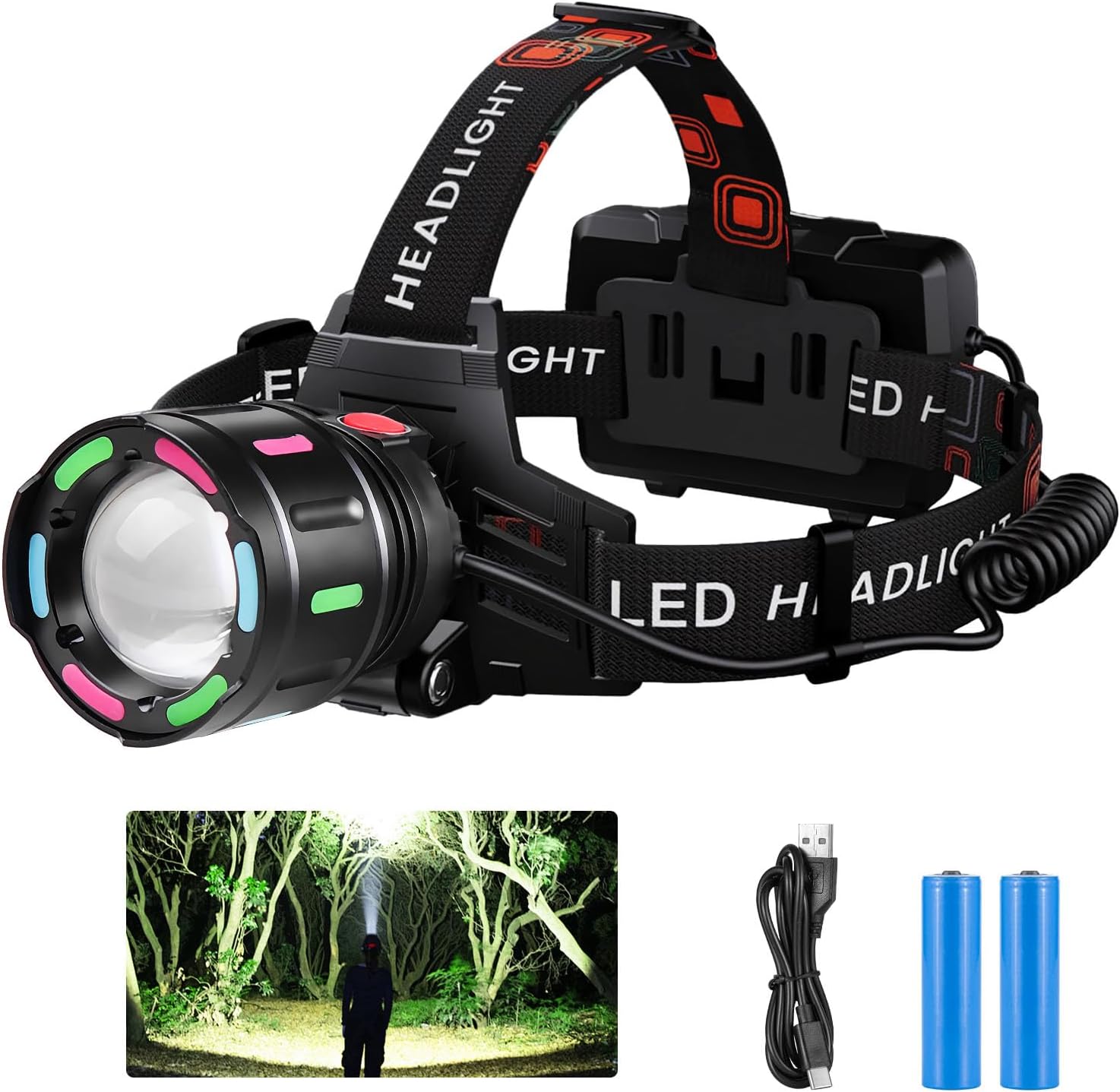 Casbomy Rechargeable LED Headlamp 990000 Lumens 90 Adjustable