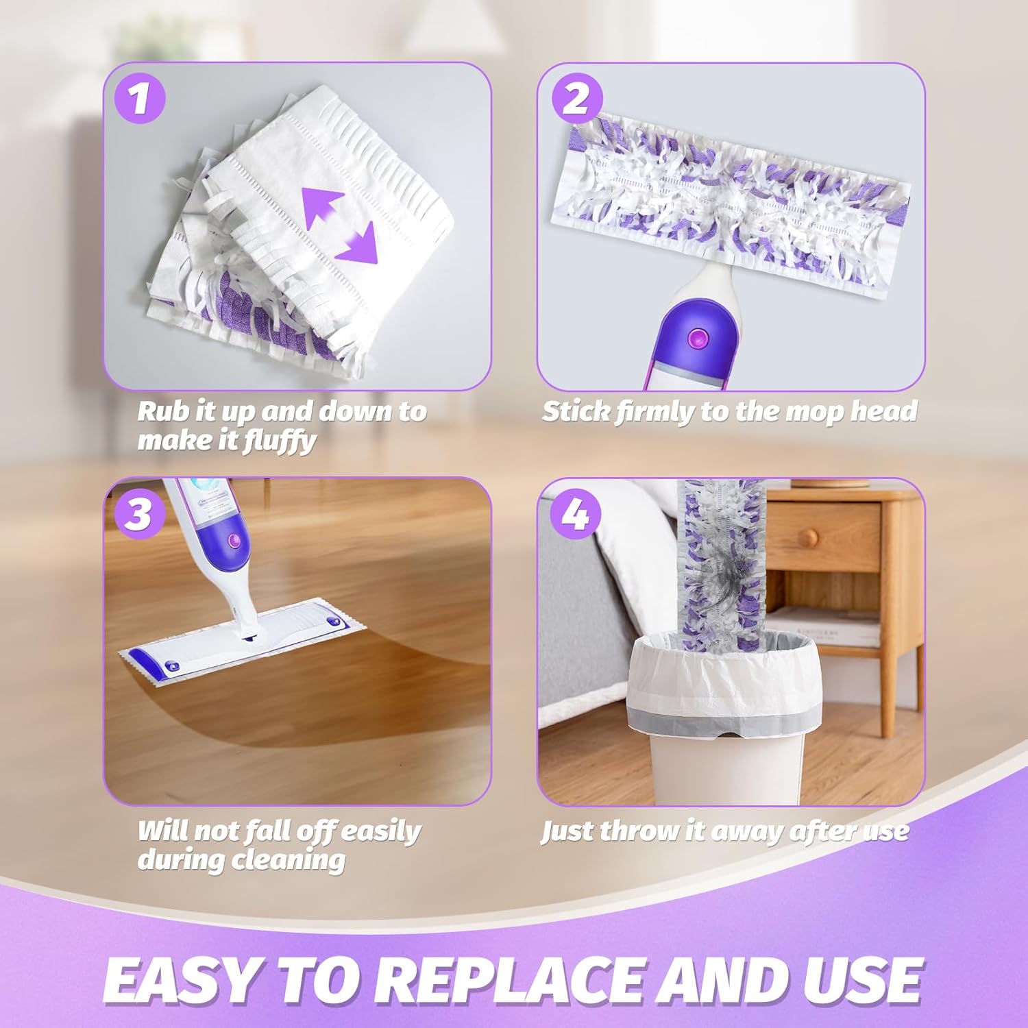 Disposable Power Mop Pads Refills 10 Pack White Purple