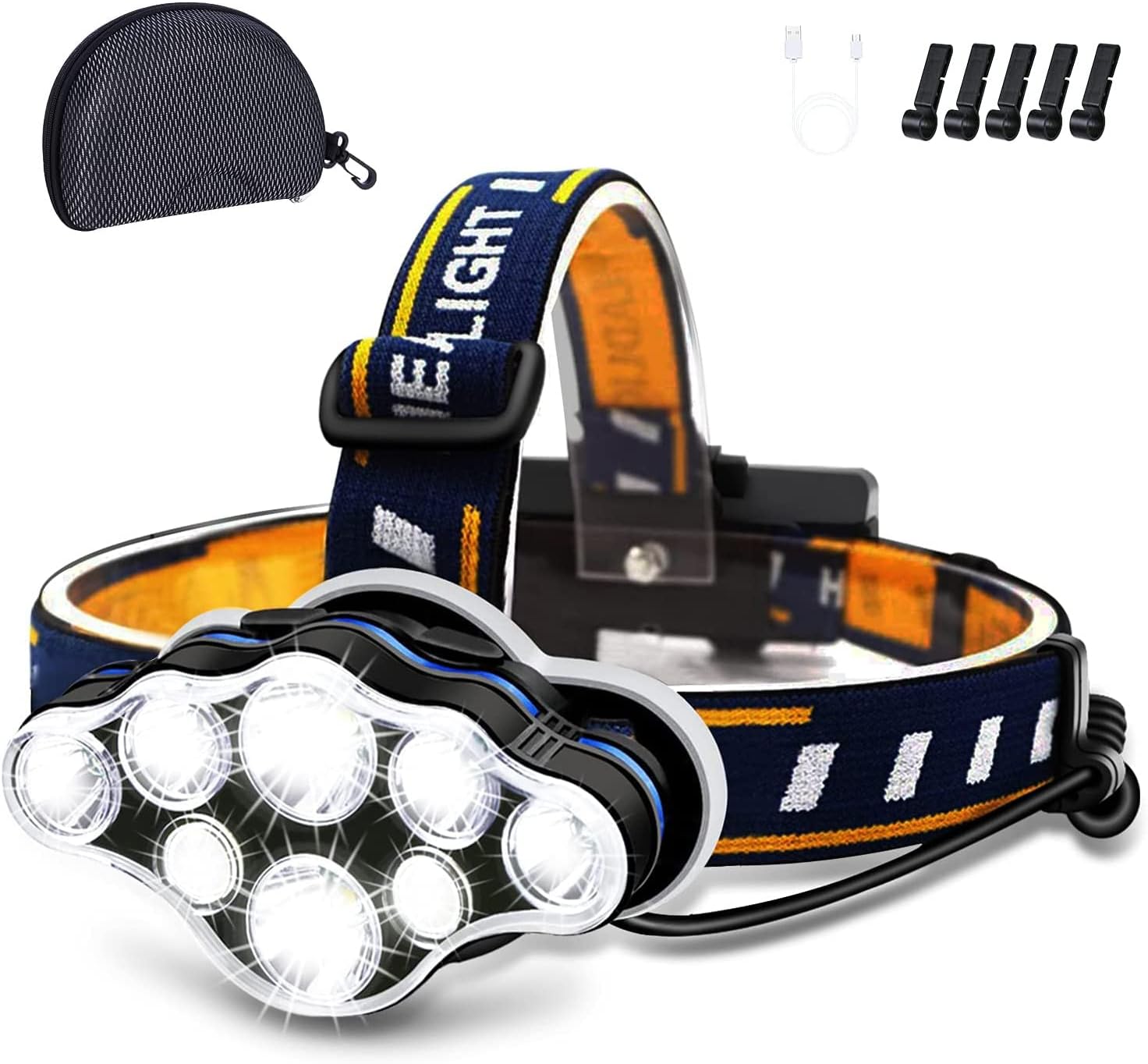 8 LED Rechargeable Headlamp Waterproof 500m illumination
