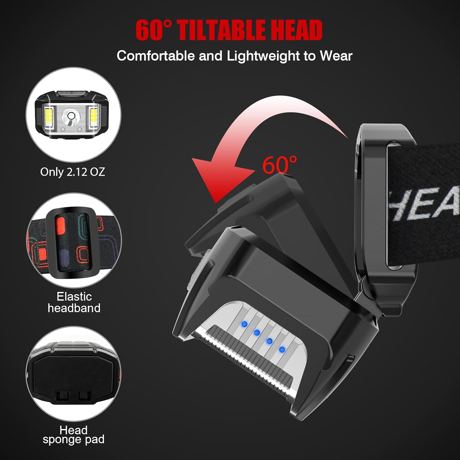 JNDFOFC Rechargeable Headlamp 1200 Lumen Super Bright Motion Sensor Headlamp 2-Pack