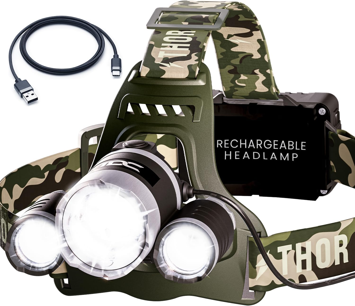 TDC 1080 Lumens Rechargeable IPX4 Headlamp with 8HR Battery and Rotatable Beam