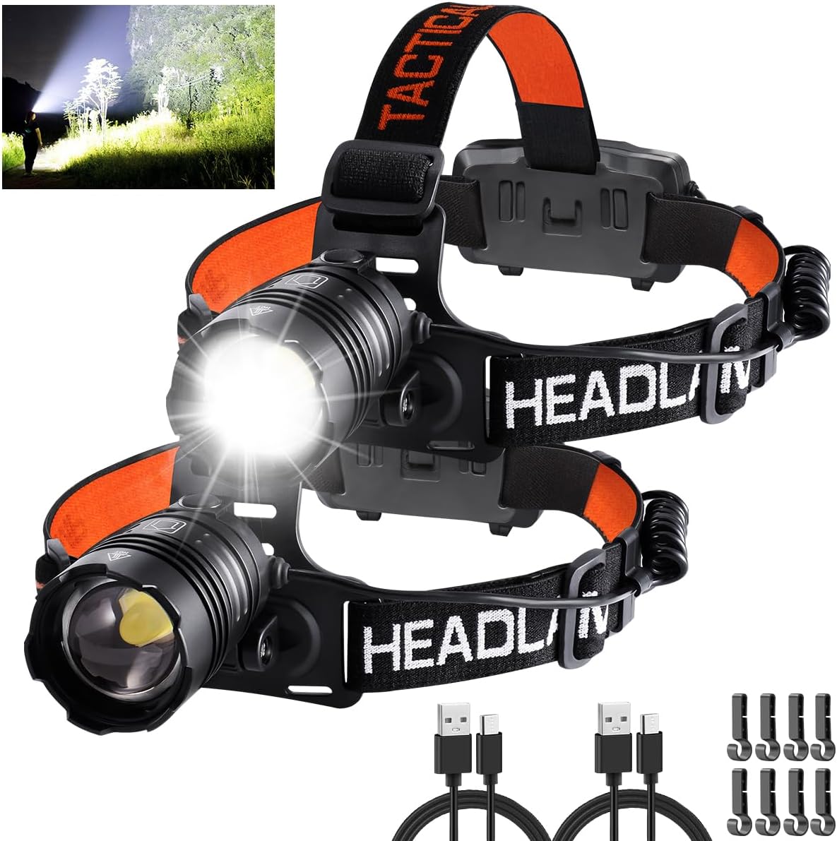 Adjustable Focus 2-Pack Rechargeable Headlamp