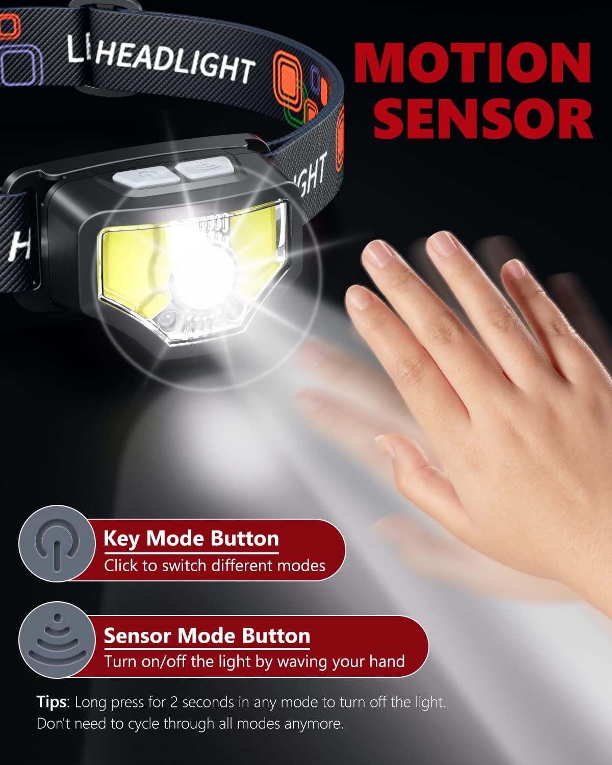 GETASI Rechargeable Dual Headlamp with Motion Sensor