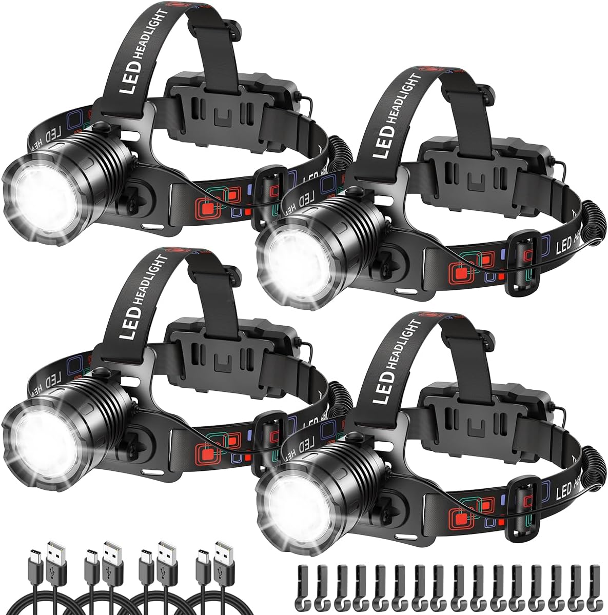 Adjustable 4Mode Rechargeable Hard Hat Headlamp