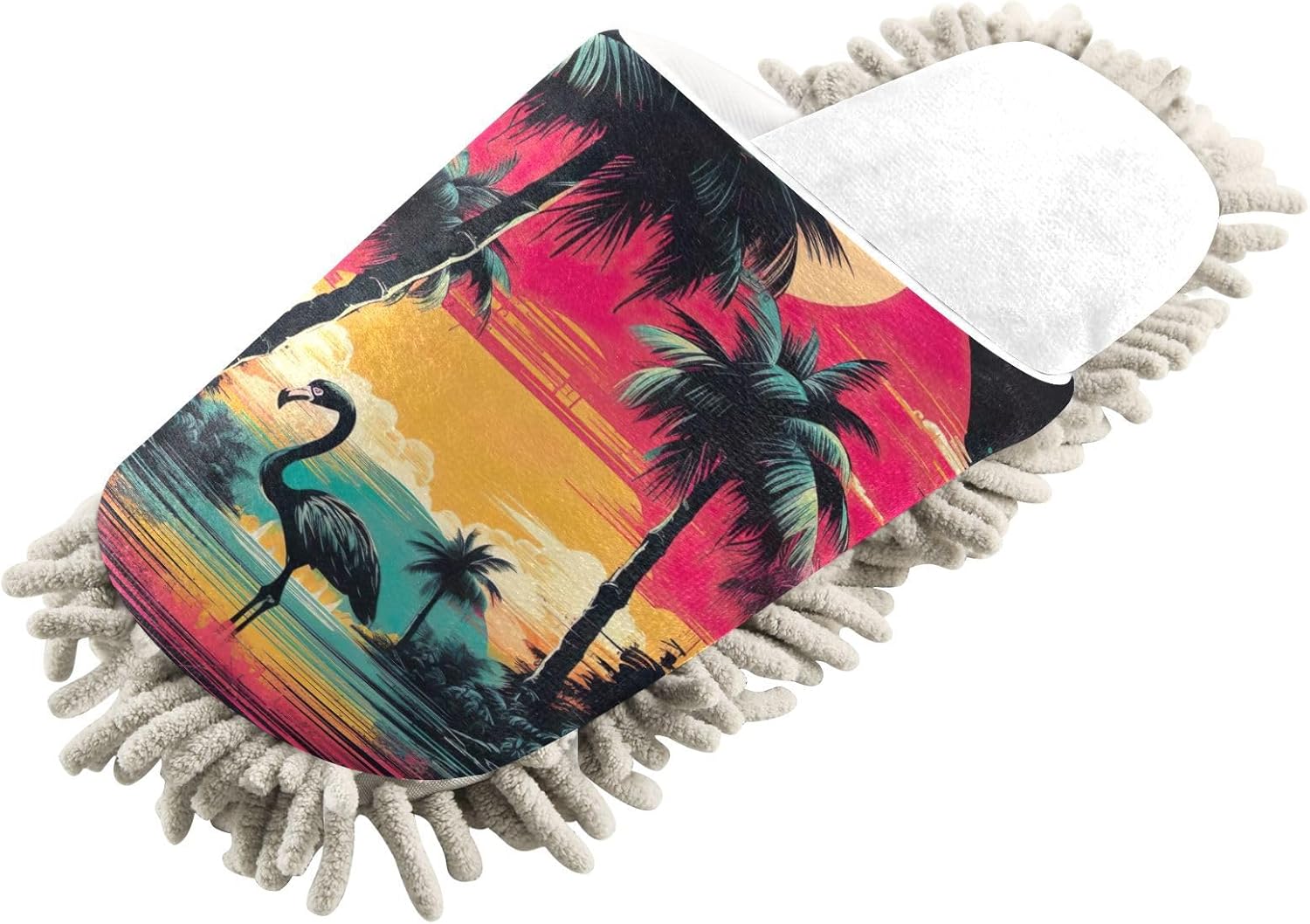 RunningBear White Tropical Flamingo Mop Slippers