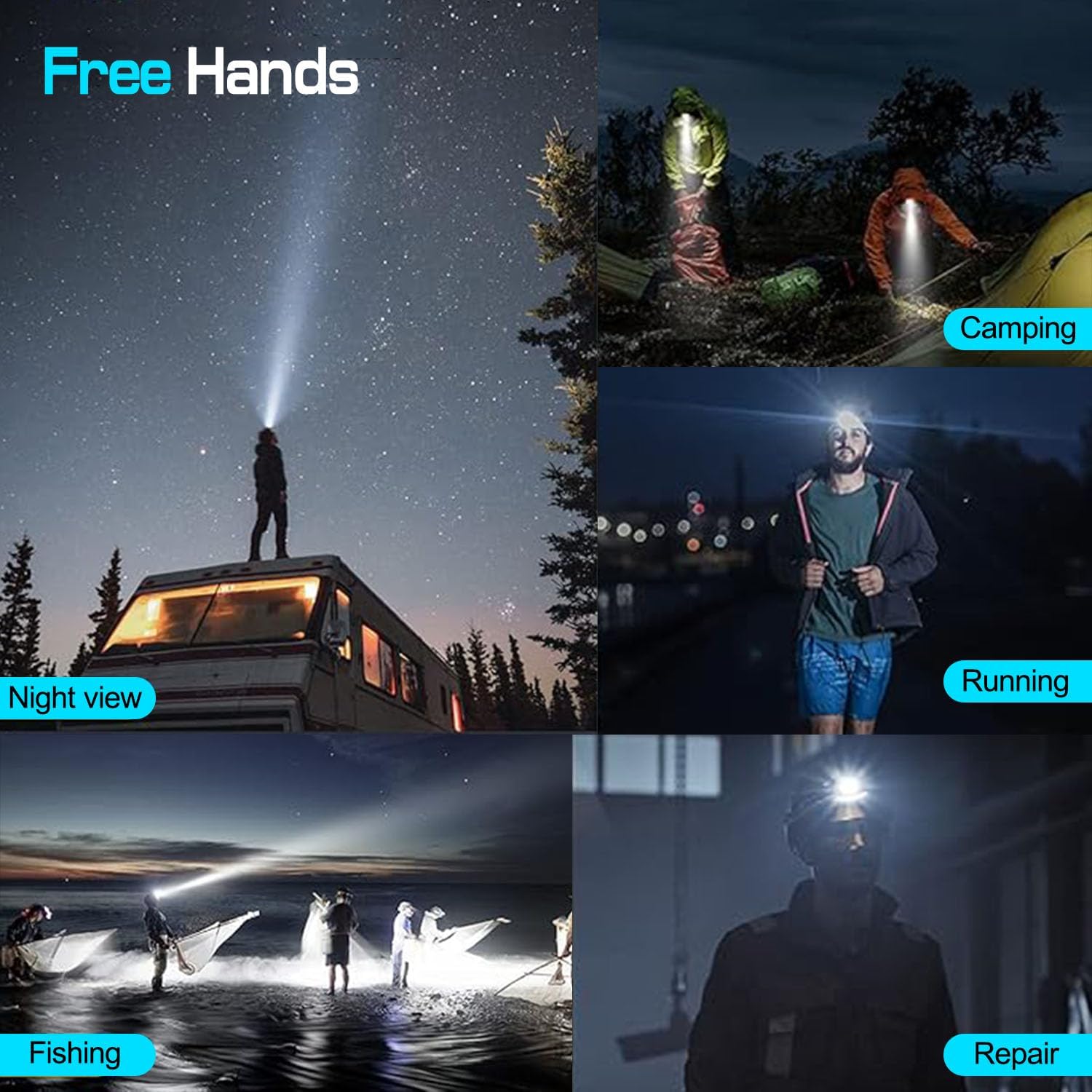 Powerful 4-in-1 LED camping headlamp