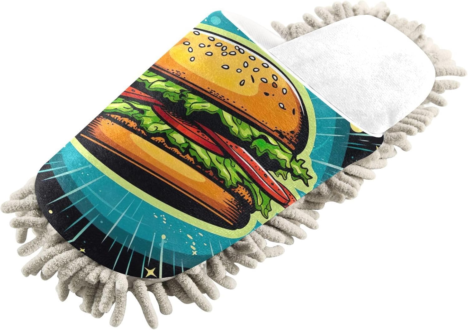White Hamburger Planets Mop Slippers Cozy Washable Mop Slippers for Home Office