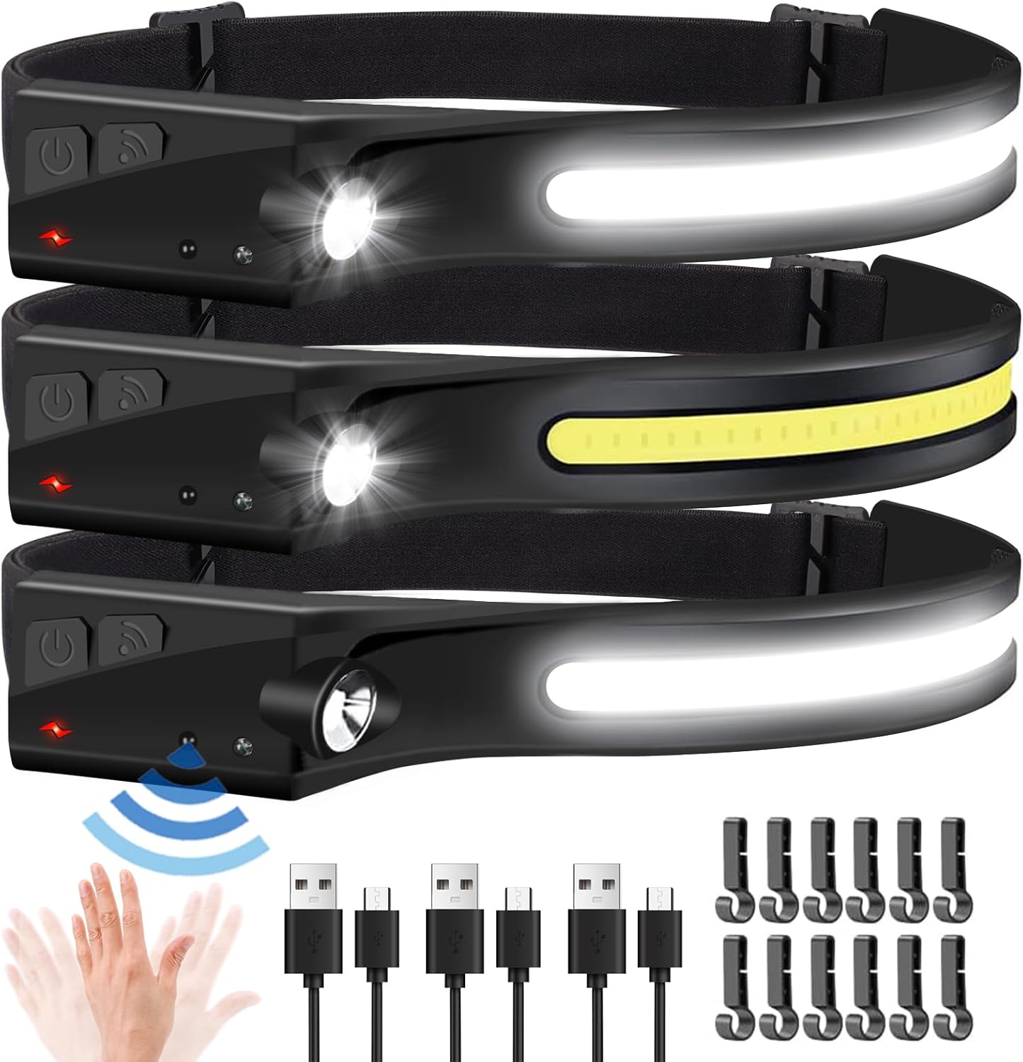 Three-Piece Rechargeable LED Headlamp Set