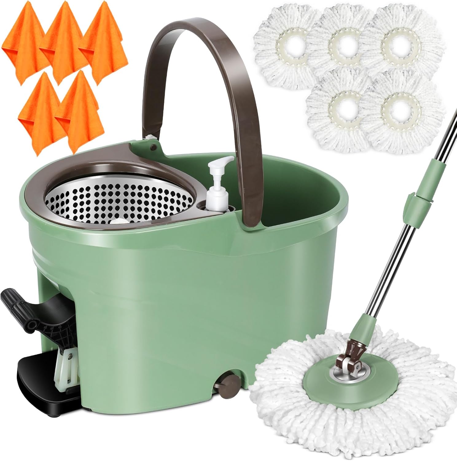 MASTERTOP Spin Mop and Bucket Set for Home - Wet Dry Mopping System