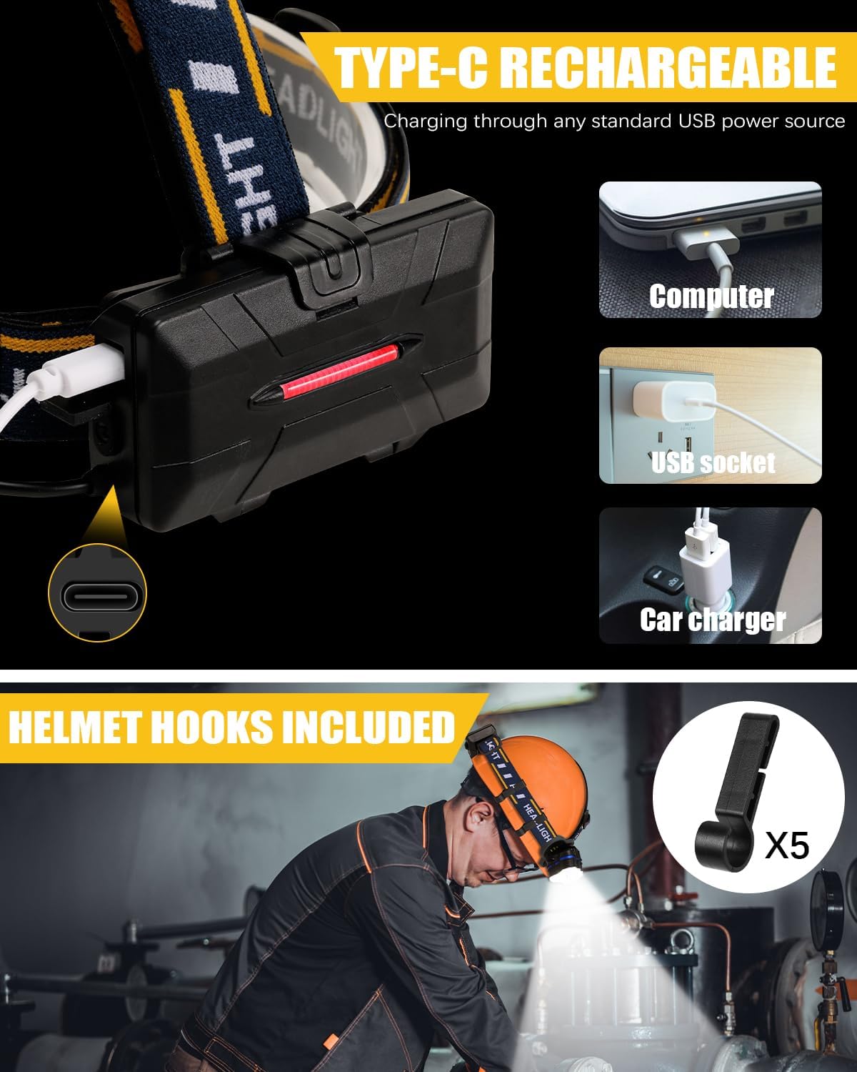8 LED Rechargeable Headlamp Waterproof 500m illumination