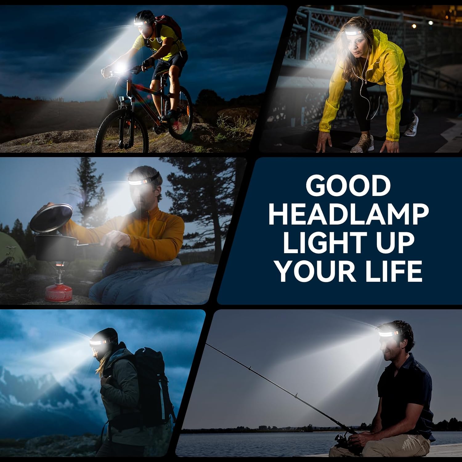 Dual LED Rechargeable Headlamp with Motion Sensor for Outdoor Activities