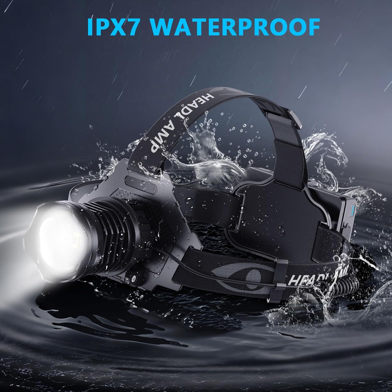 900000 Lumens LED Headlamp strobe mode waterproof adjustable arging