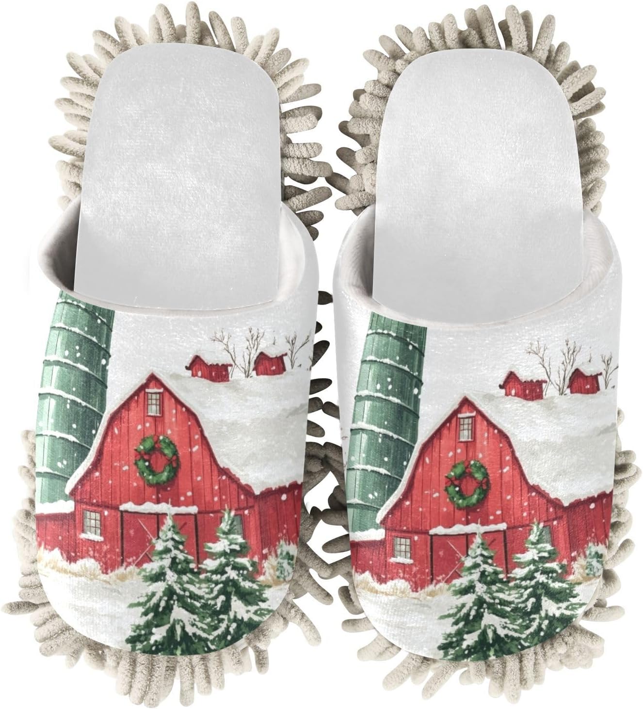 Cozy Red Farmhouse Mop Slippers