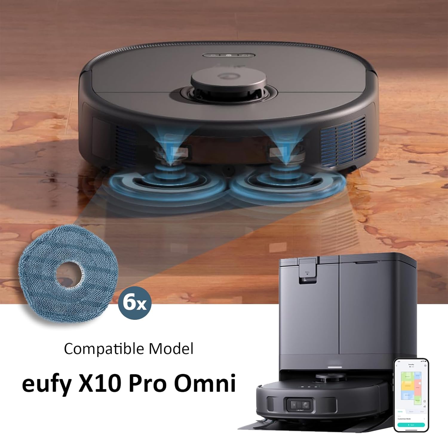 6-Piece Upvote Mop Pads for X10 Pro Omni Robot Vacuum