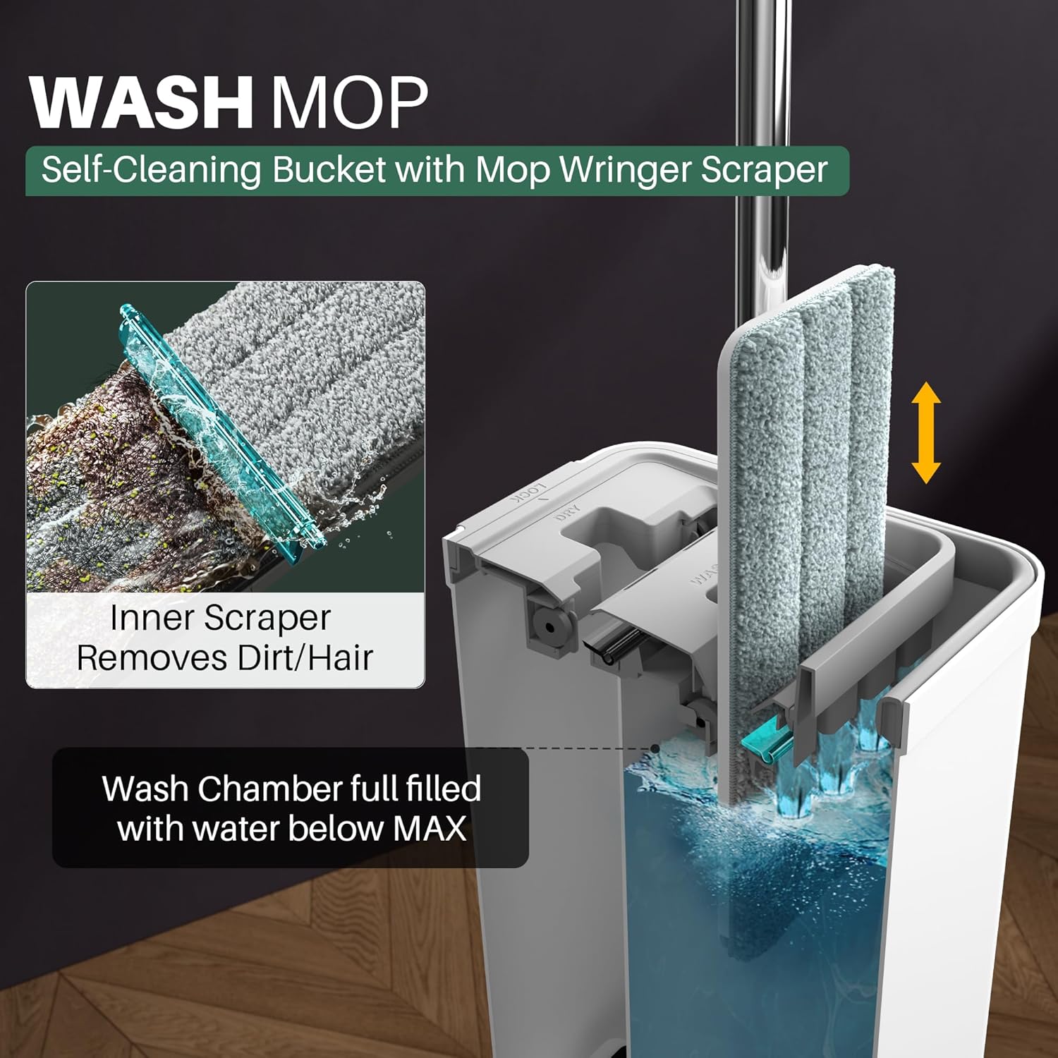 JOYMOOP Mop and Bucket with Wringer Set White